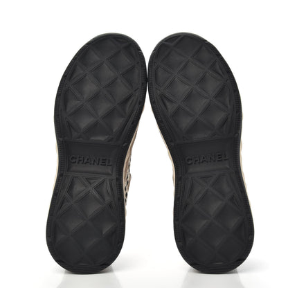 Chanel Suede Calfskin Embroidered CC Sneakers 38 Beige Black 5 of 9