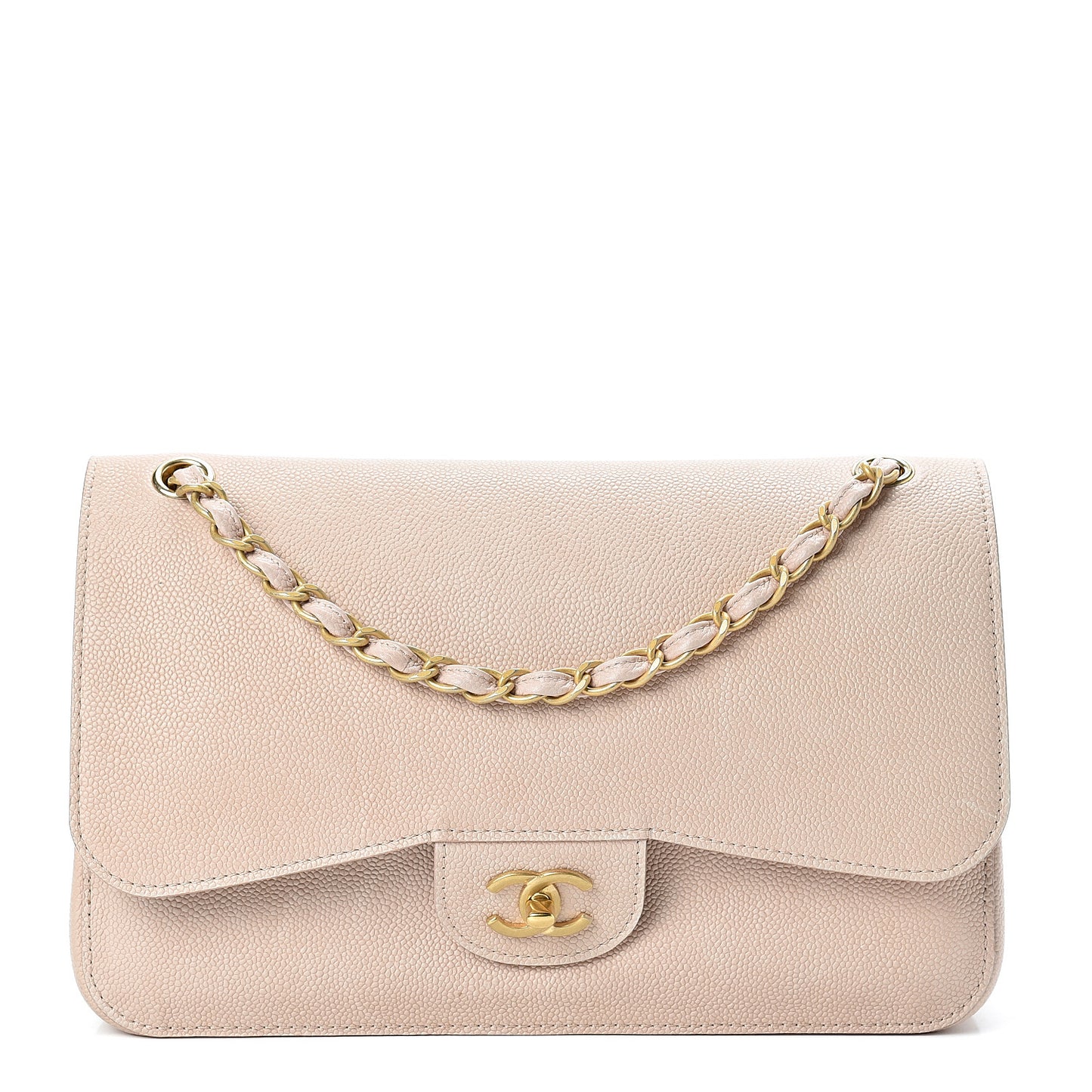 Grained Calfskin Jumbo Classic Pure Double Flap Nude