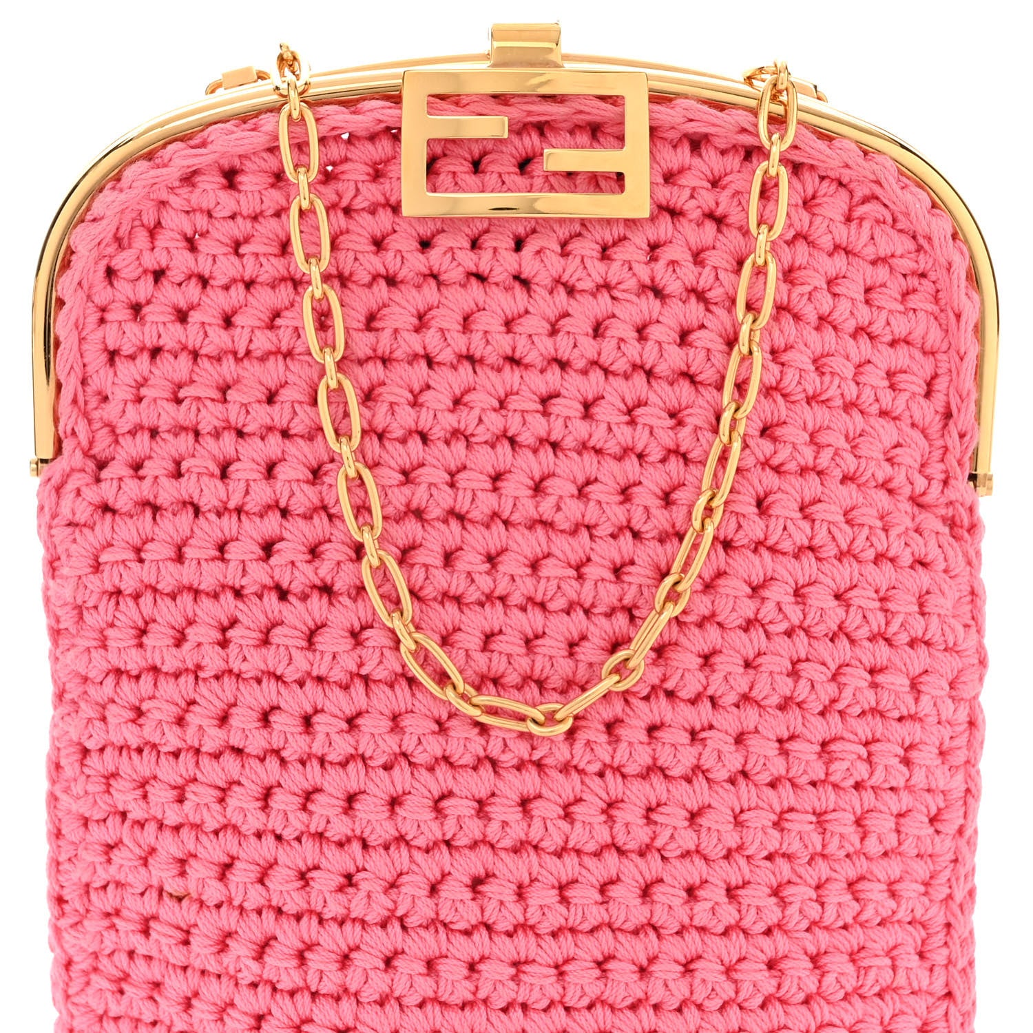 Fendi Fabric Crochet Baguette Phone Bag Rosa 8 of 10