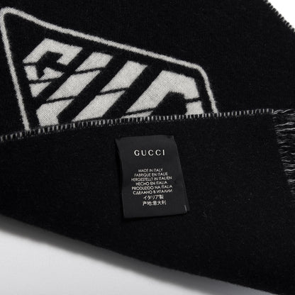 Gucci Wool Cashmere Logo Scarf Black 4 of 4