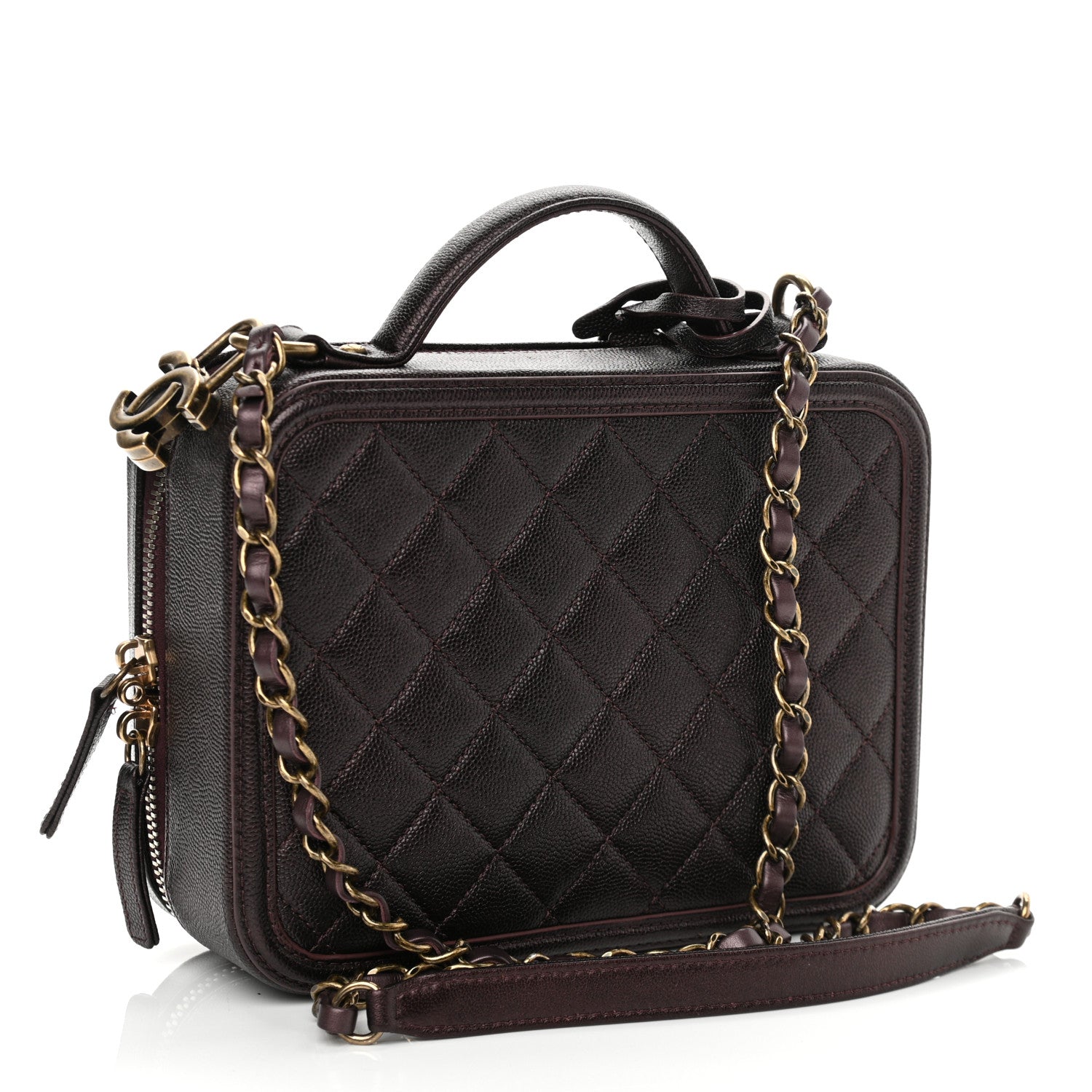 Chanel Iridescent Caviar Quilted Medium CC Filigree Vanity Case Burgundy 3 of 14