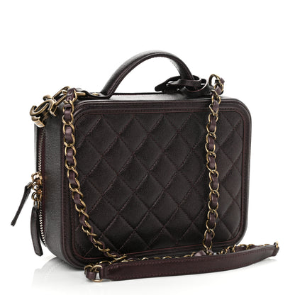 Chanel Iridescent Caviar Quilted Medium CC Filigree Vanity Case Burgundy 3 of 14