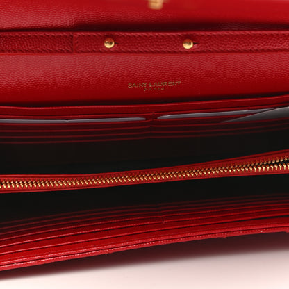 Saint Laurent Grain De Poudre Matelasse Chevron Monogram Chain Wallet Bandana Red 5 of 9