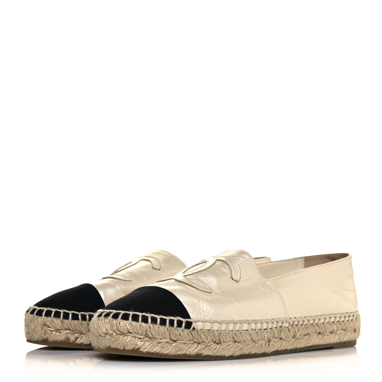 Chanel Metallic Calfskin Grosgrain CC Espadrilles 37 Ivory Black 3 of 10