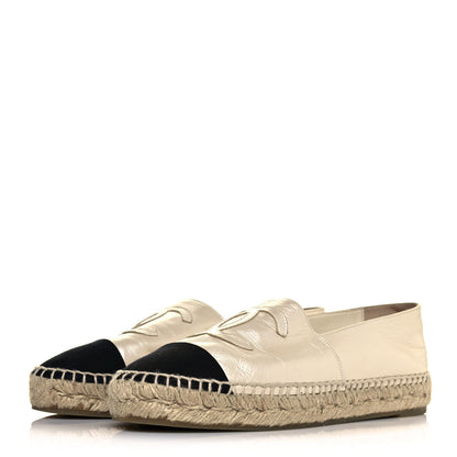 Chanel Metallic Calfskin Grosgrain CC Espadrilles 37 Ivory Black 3 of 10