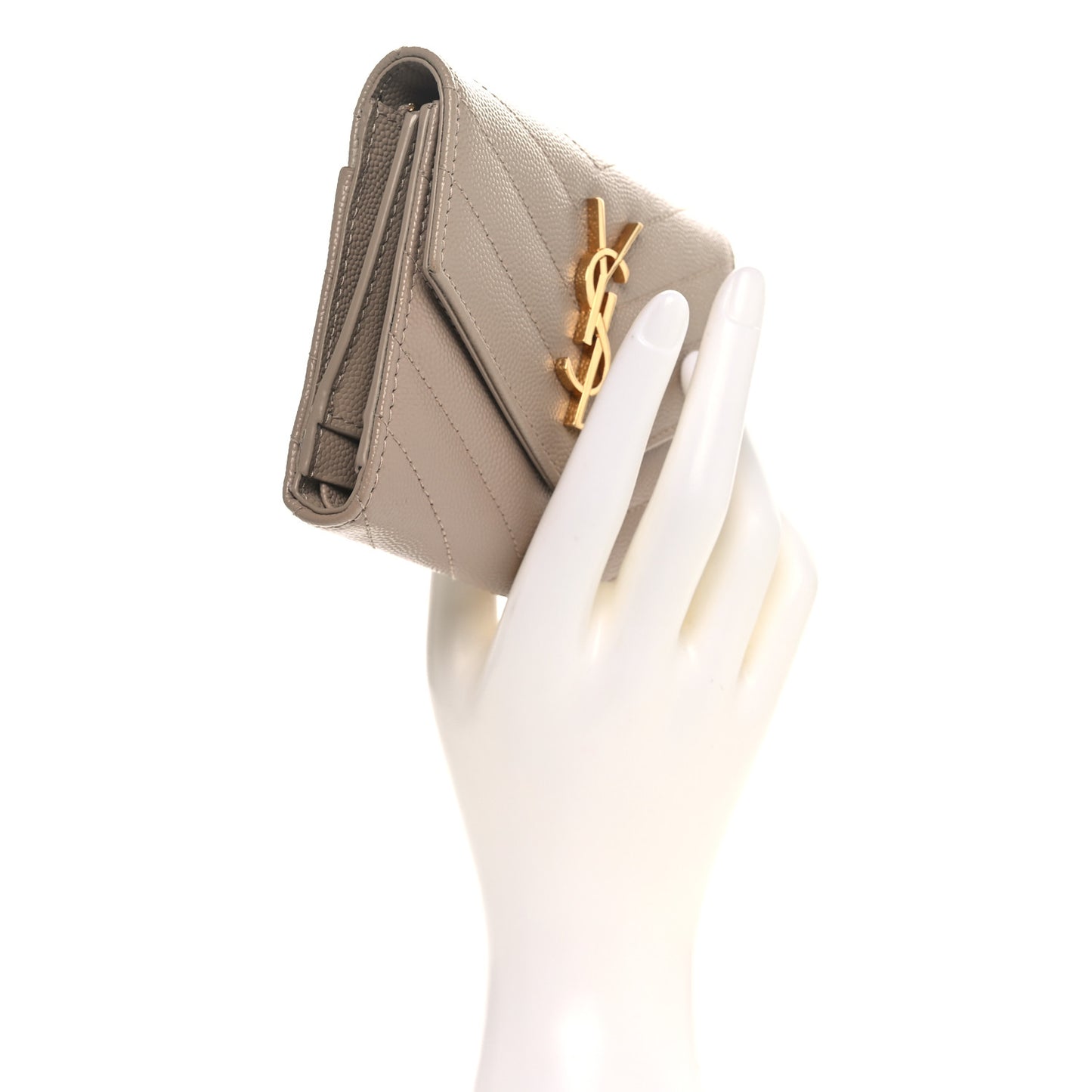 Grain De Poudre Matelasse Chevron Monogram Compact Tri Fold Wallet Dark Beige