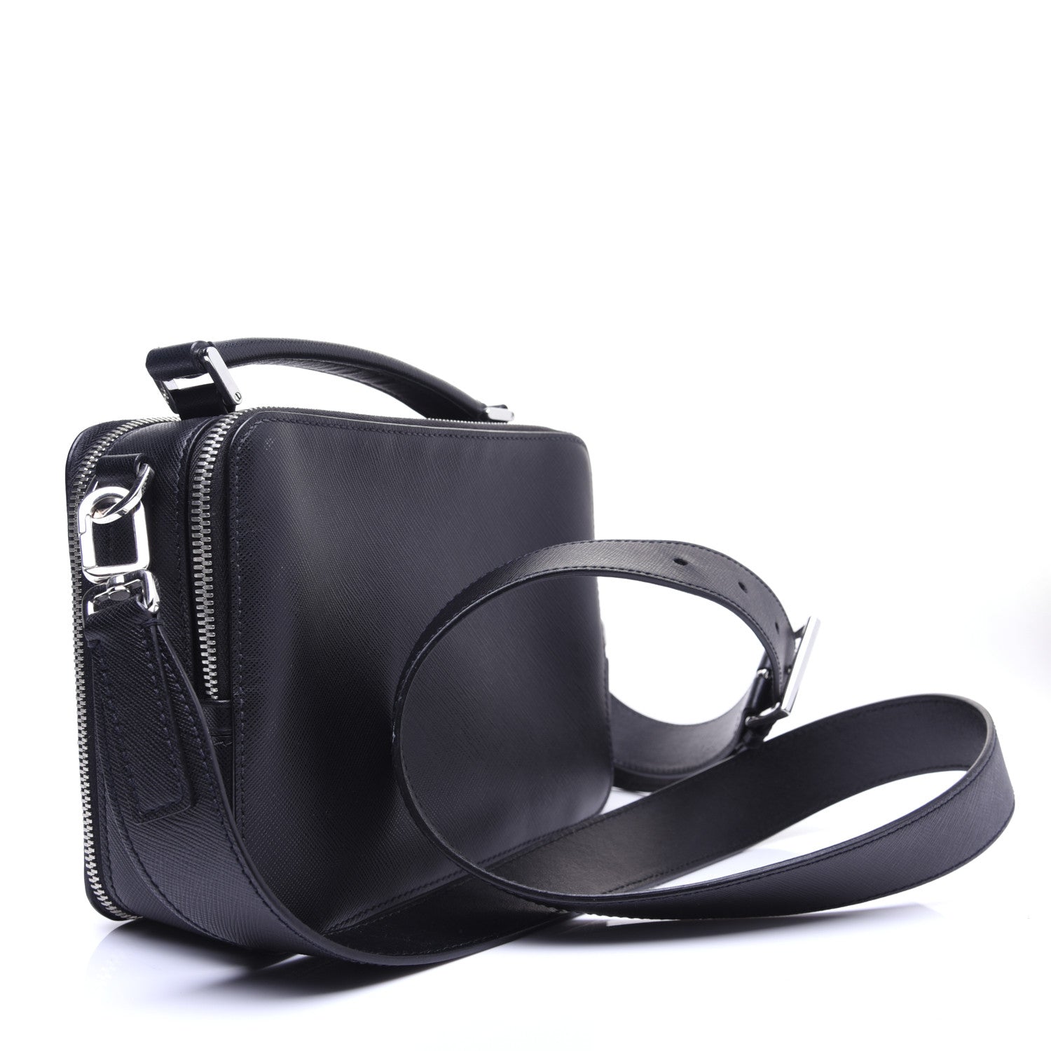 Prada Saffiano Travel Medium Brique Crossbody Bag Black 3 of 13
