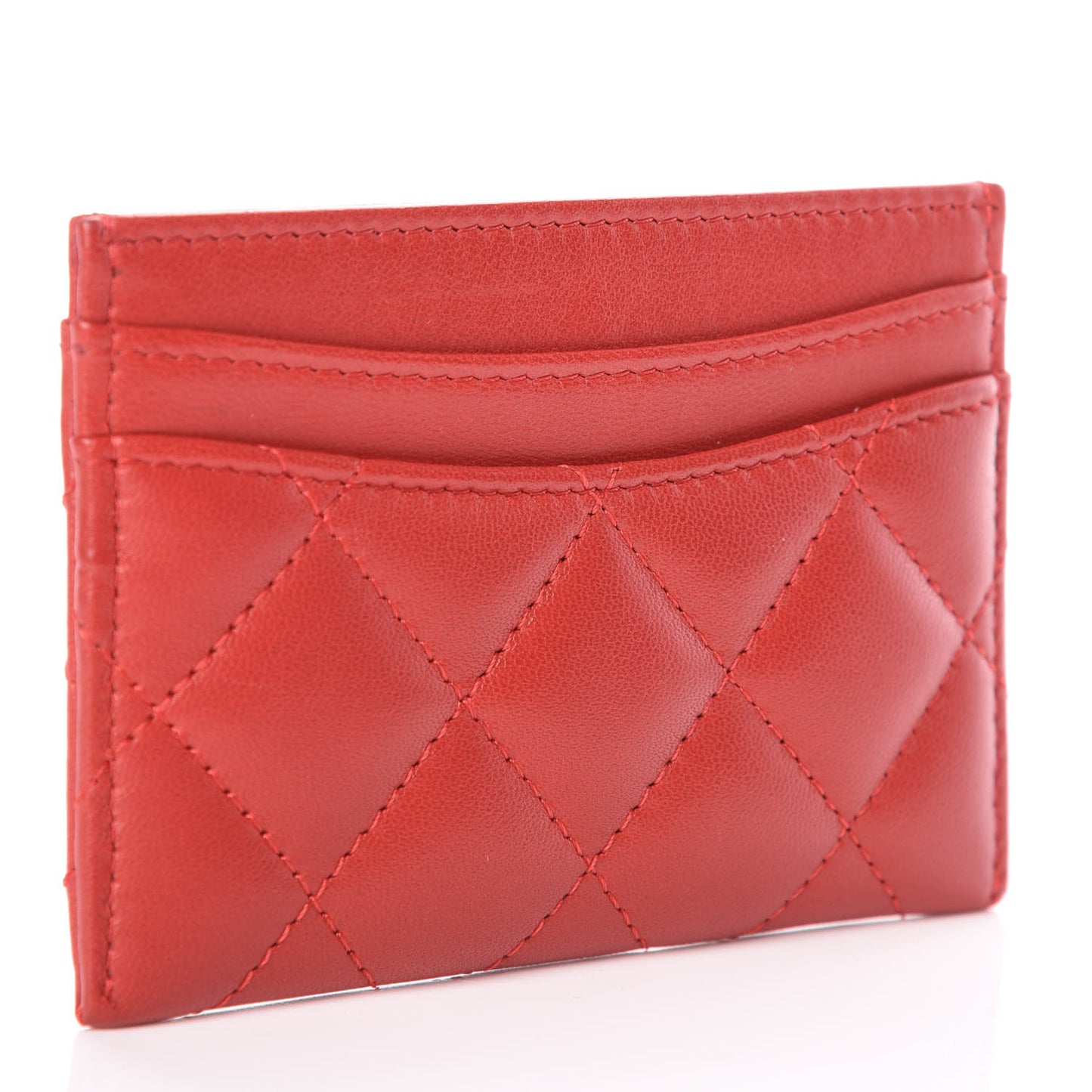 Lambskin Quilted Card Holder Red Pink