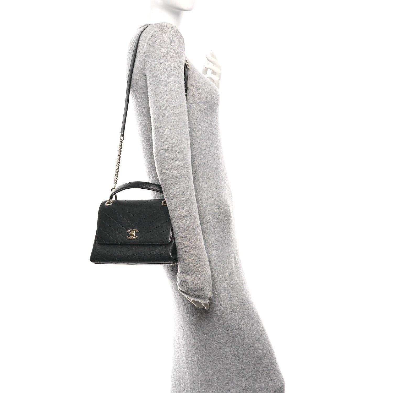 Chanel Grained Calfskin Chevron Stitched Small Chic Top Handle Flap Black 2 of 12