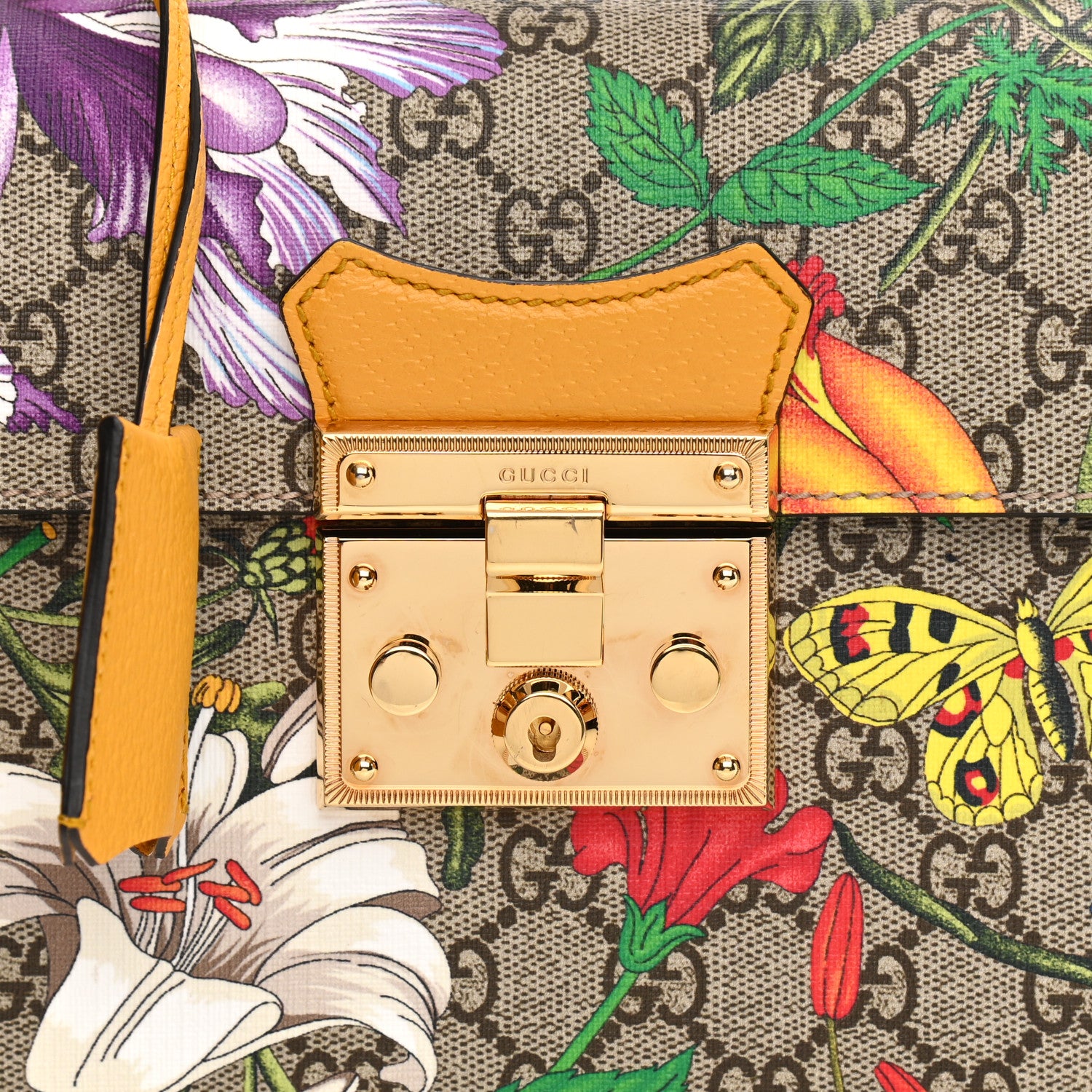 Gucci GG Supreme Monogram Flora Small Padlock Bamboo Shoulder Bag Beige Multicolor Crop 15 of 21
