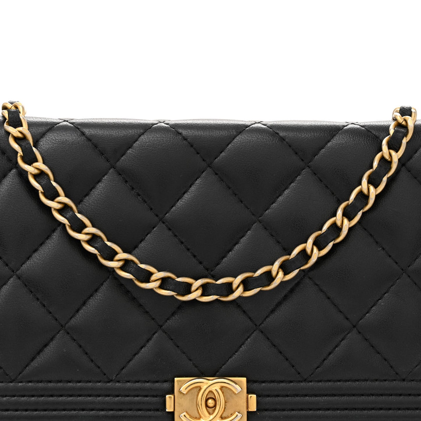 Lambskin Quilted Boy Wallet On Chain WOC Black
