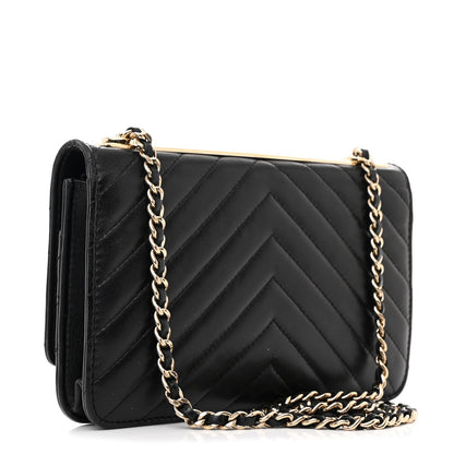 Chanel Lambskin Chevron Quilted Trendy CC Wallet On Chain WOC Black 3 of 12