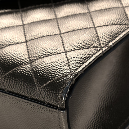 Saint Laurent Metallic Grain De Poudre Textured Mixed Matelasse Triquilt Medium Monogram Satchel Piombo 8 of 13