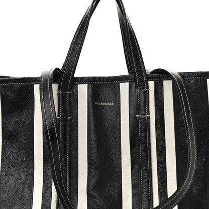 Balenciaga Agneau Arena Striped Patchwork East West Barbes Shopper Black White 8 of 12