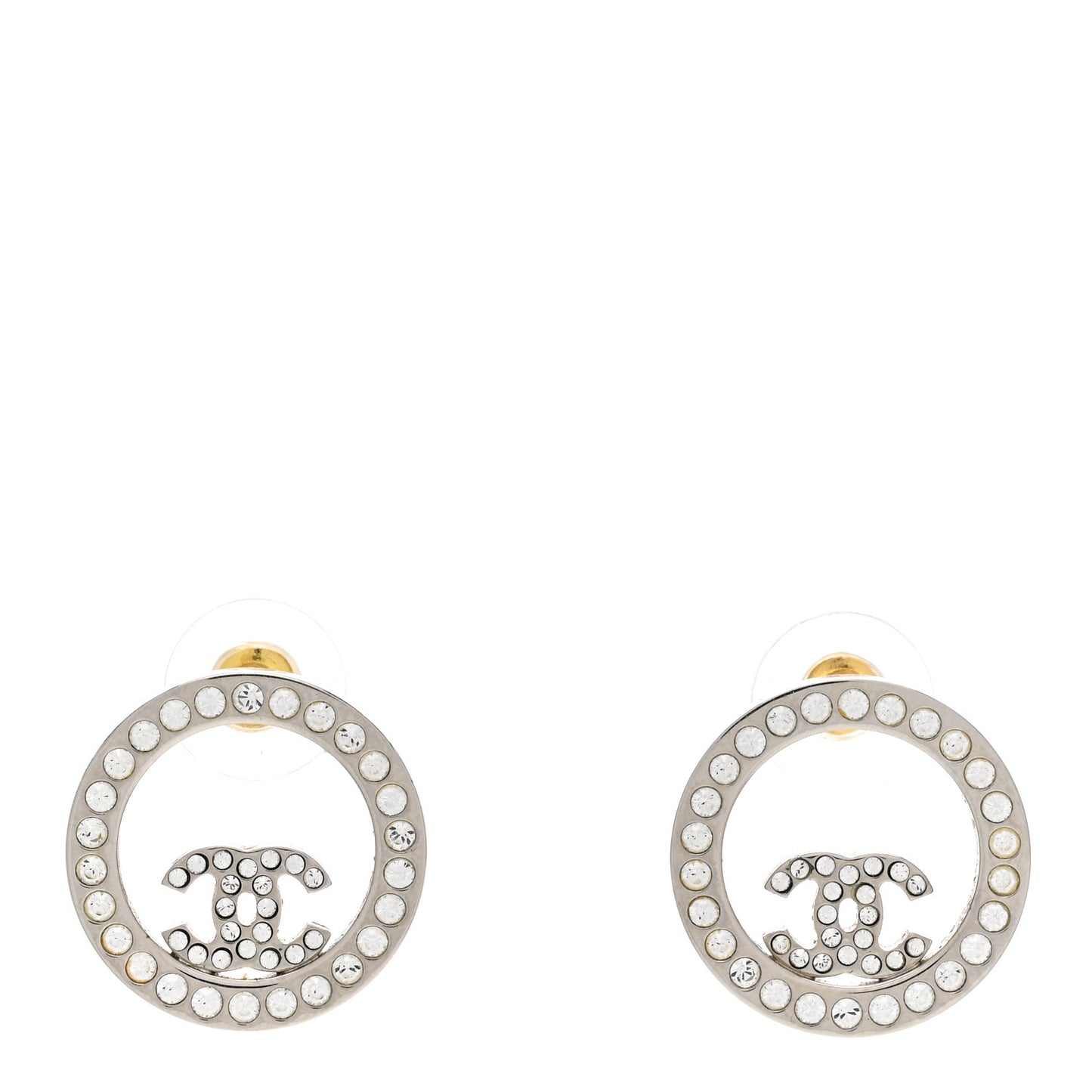 Crystal CC Round Earrings Silver