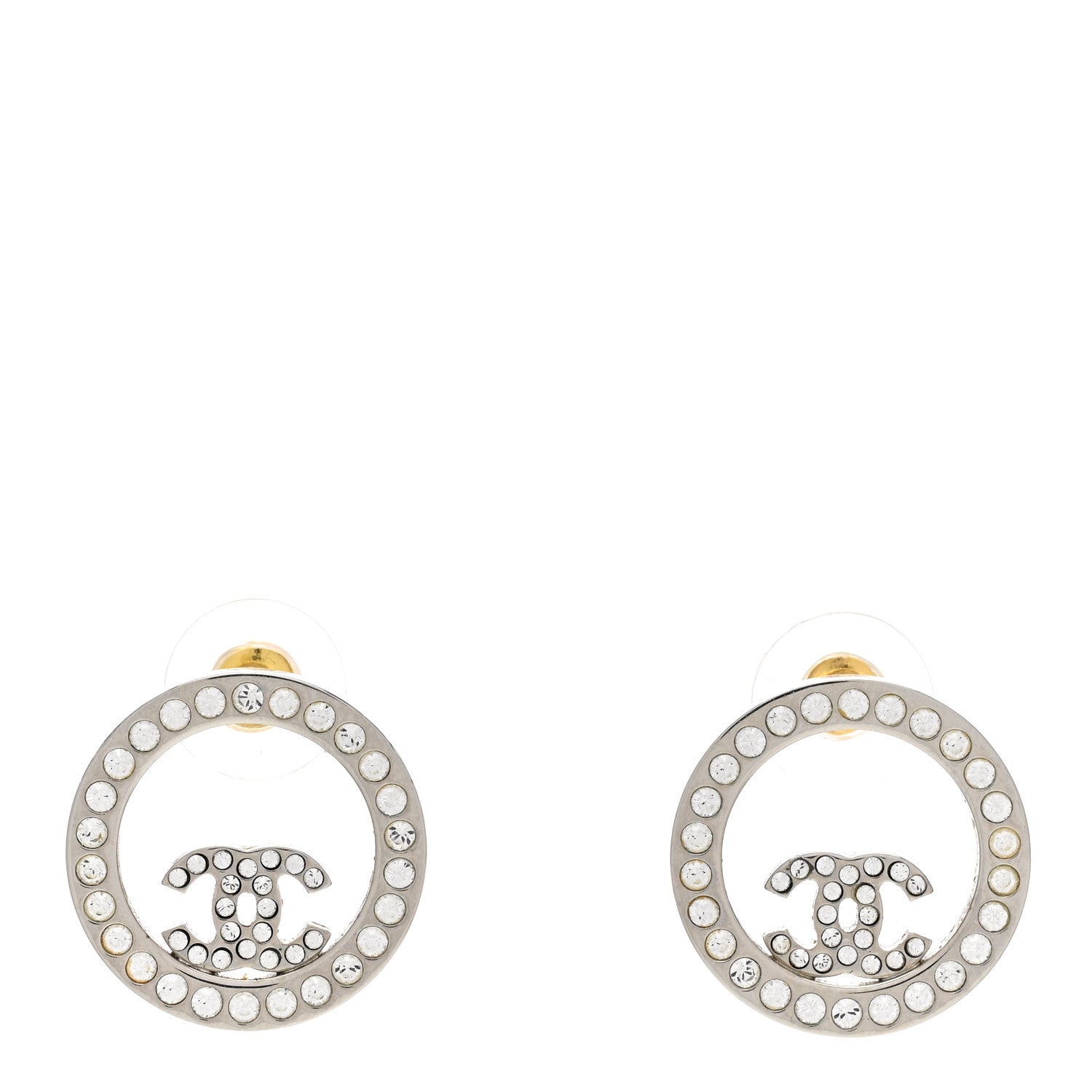 Chanel Crystal CC Round Earrings Silver 1 of 5