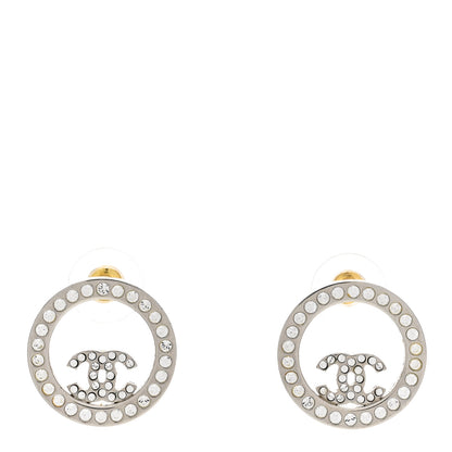Chanel Crystal CC Round Earrings Silver 1 of 5