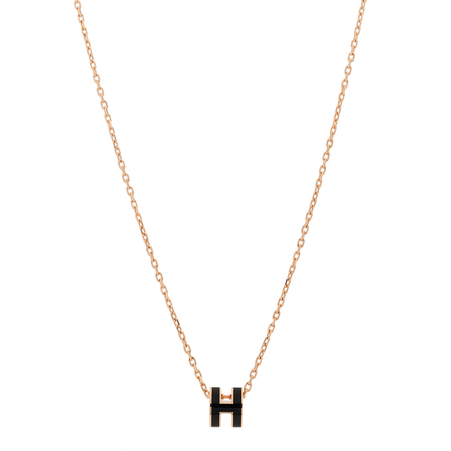 Lacquered Rose Gold Mini Pop H Pendant Necklace Black