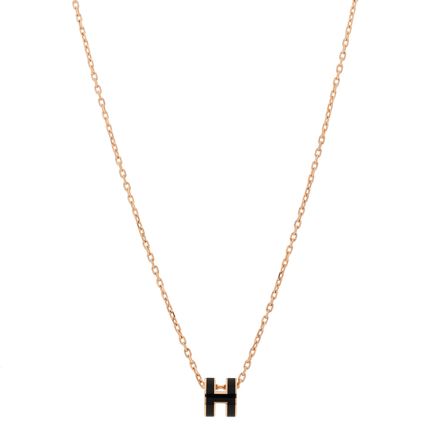 Hermes Lacquered Rose Gold Mini Pop H Pendant Necklace Black 1 of 6