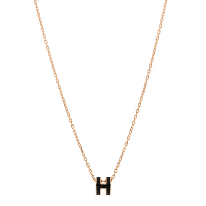 Hermes Lacquered Rose Gold Mini Pop H Pendant Necklace Black 1 of 6