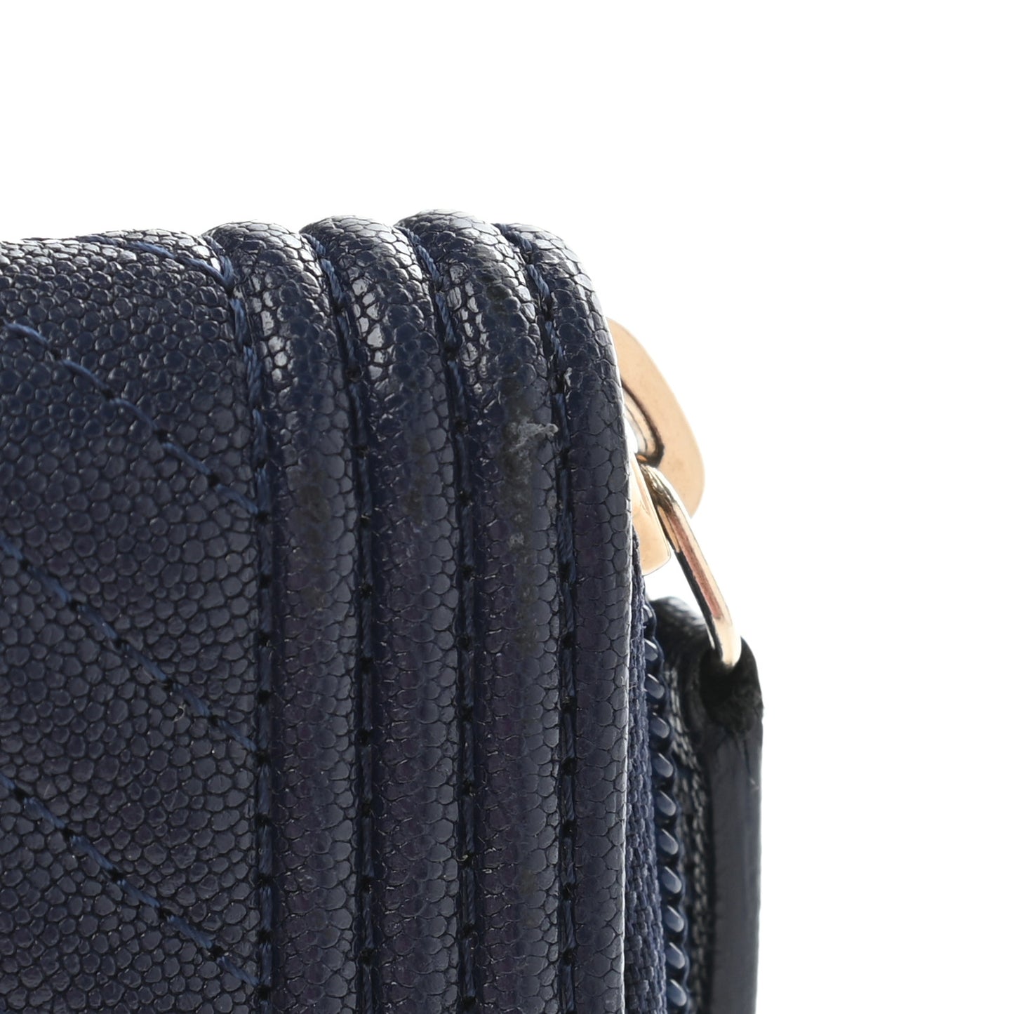 Caviar Chevron Quilted Boy Zip Around Coin Purse Wallet Navy Blue