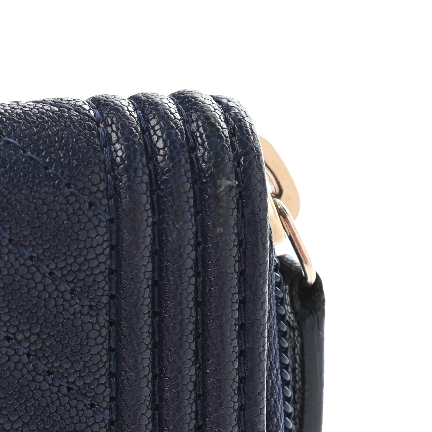 Chanel Caviar Chevron Quilted Boy Zip Around Coin Purse Wallet Navy Blue 9 of 13