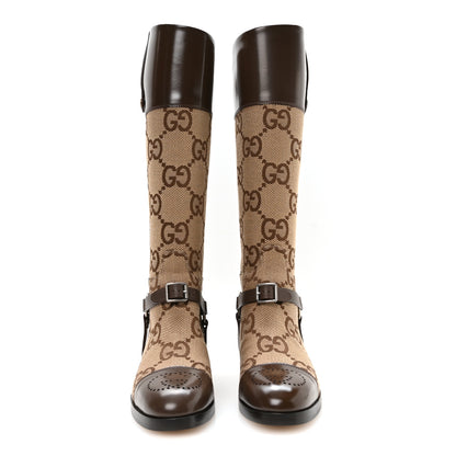 Gucci Monogram Jumbo GG Cordovan Lux Zelda Harness Riding Boots 38.5 Camel Ebony New Acero 2 of 8