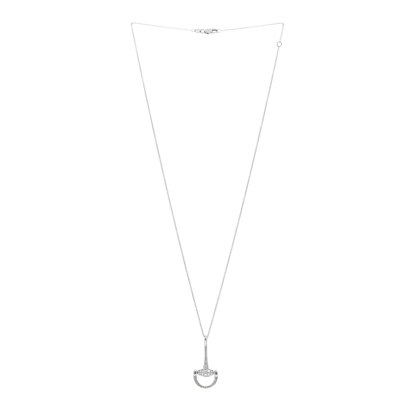 18K White Gold Diamond Stirrup Pendant Necklace