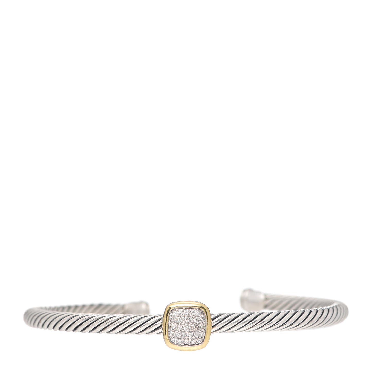Sterling Silver 18K Yellow Gold Diamond 4mm Cable Classics Station Bracelet