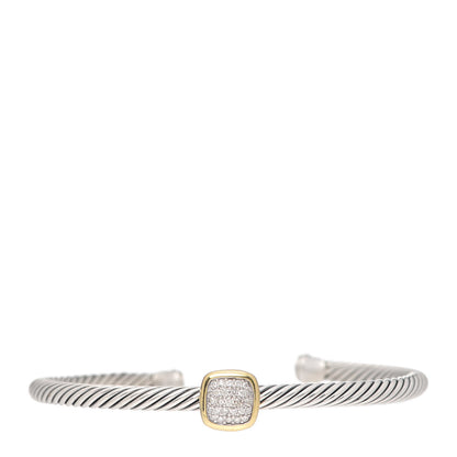 David Yurman Sterling Silver 18K Yellow Gold Diamond 4mm Cable Classics Station Bracelet 1 of 4