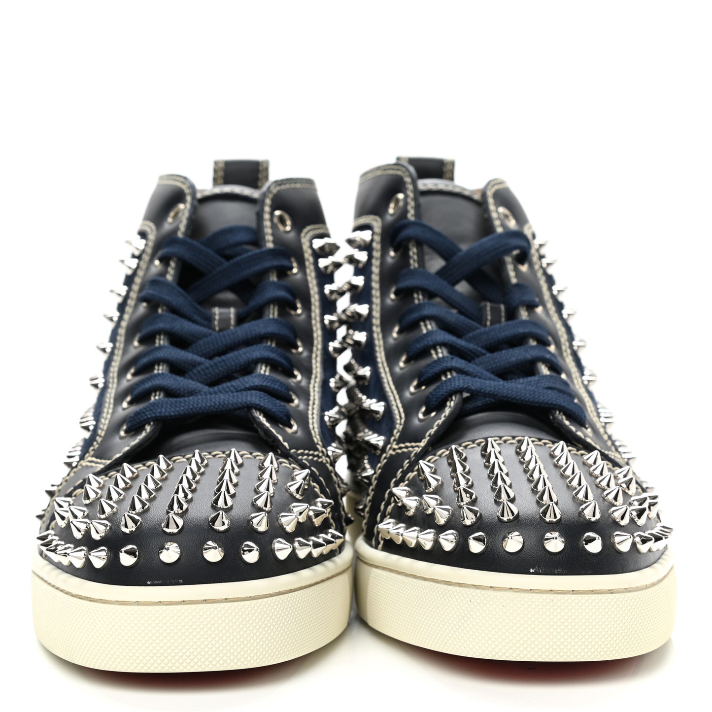 Calfskin Mens Louis Spikes Flat Sneakers 44 Navy Black