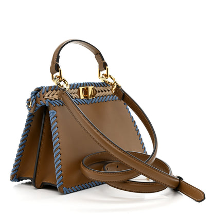Fendi Vitello King Shiny Nappa Intreccio Petite Peekaboo I SEE U Satchel Sand Beige Blue 3 of 13
