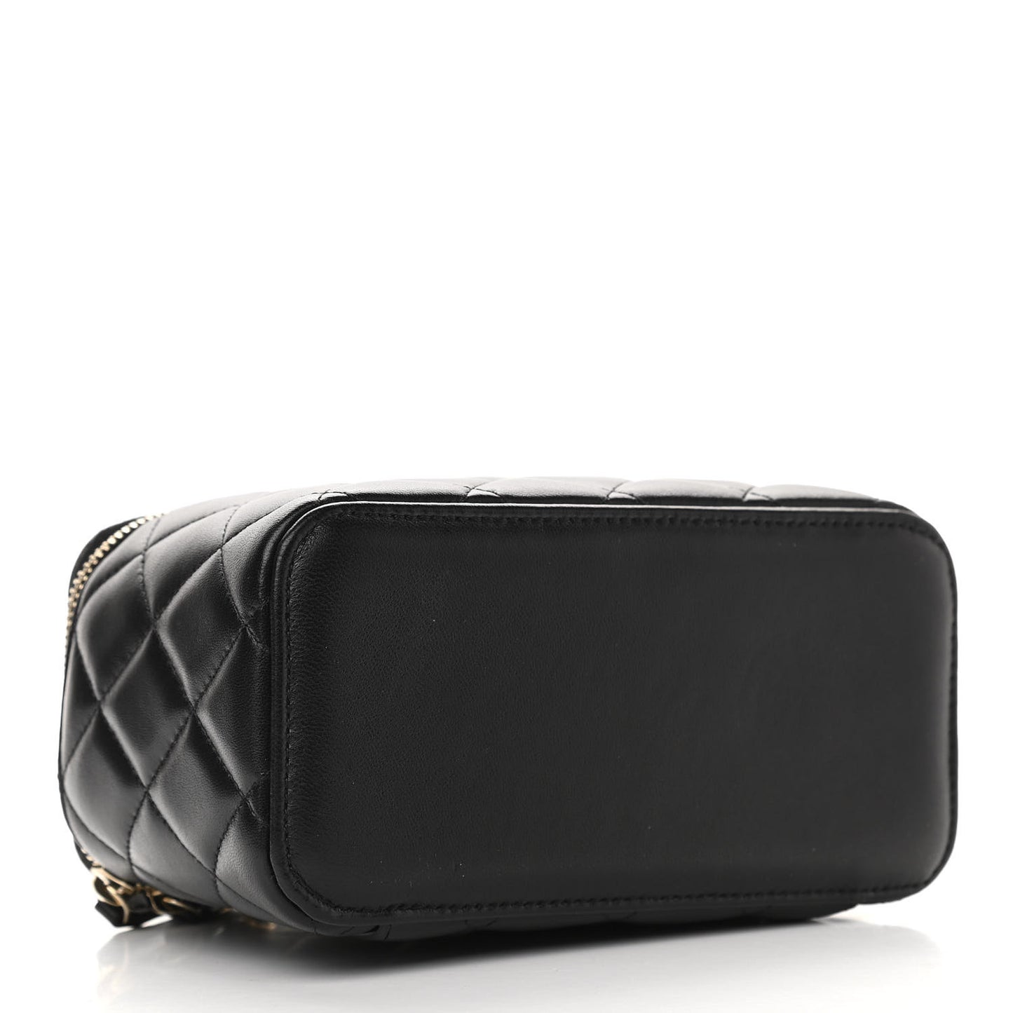 Lambskin Quilted Small Top Handle Vanity Case With Chain Black