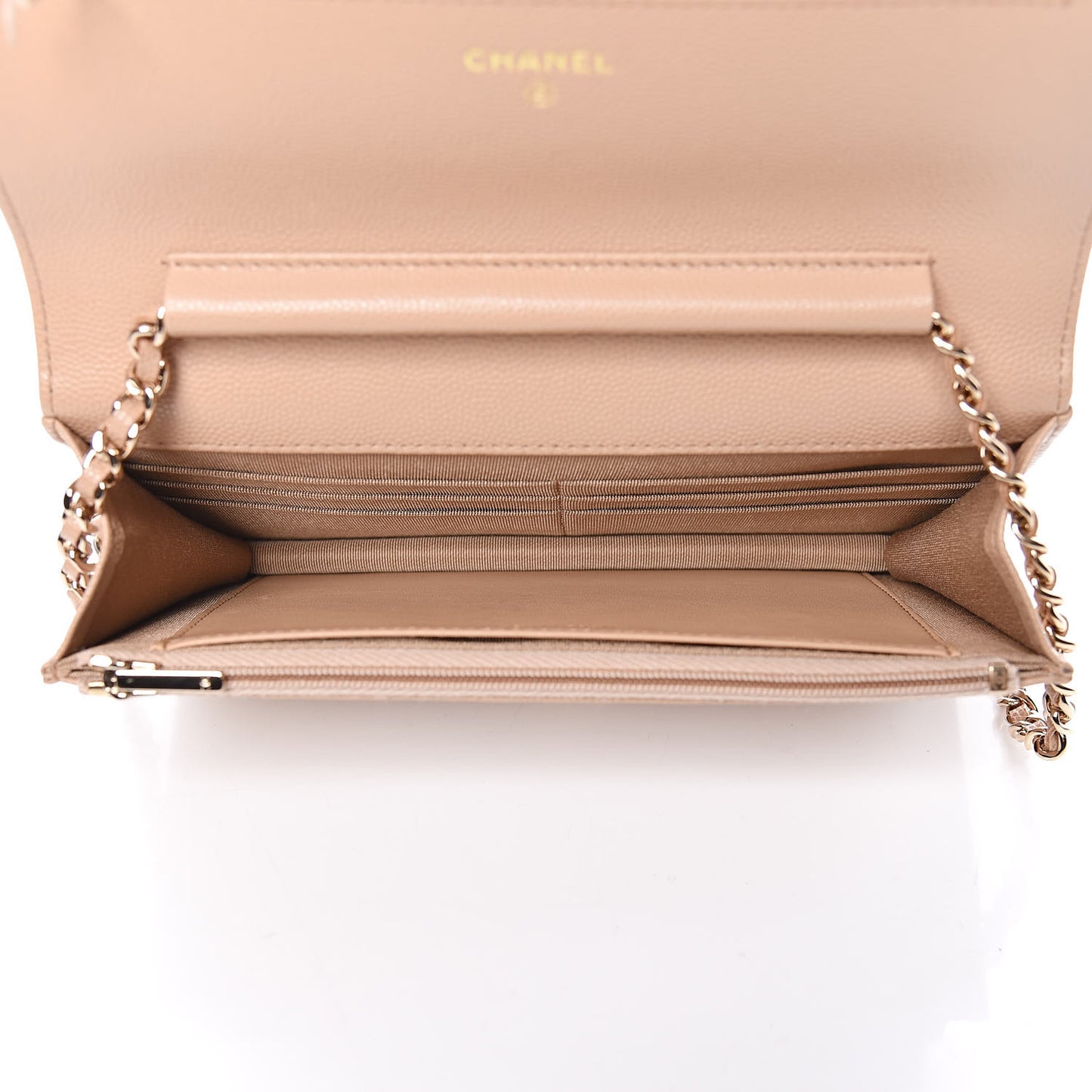 Caviar Quilted Wallet On Chain WOC Beige