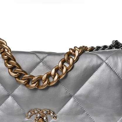 Chanel Metallic Goatskin Quilted Large Chanel 19 Flap Silver 11 of 12