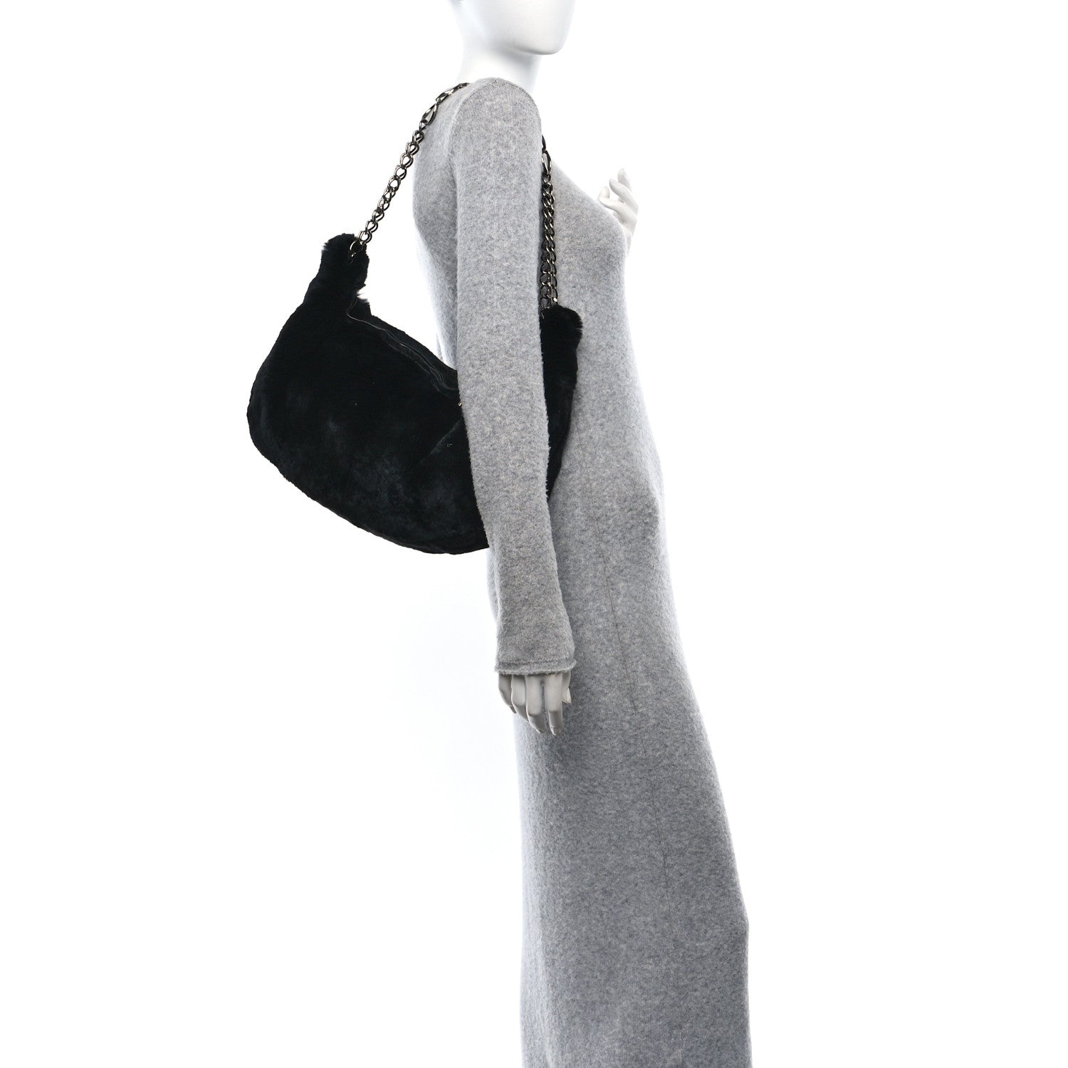 Chanel Rabbit Fur Hobo Black 2 of 9