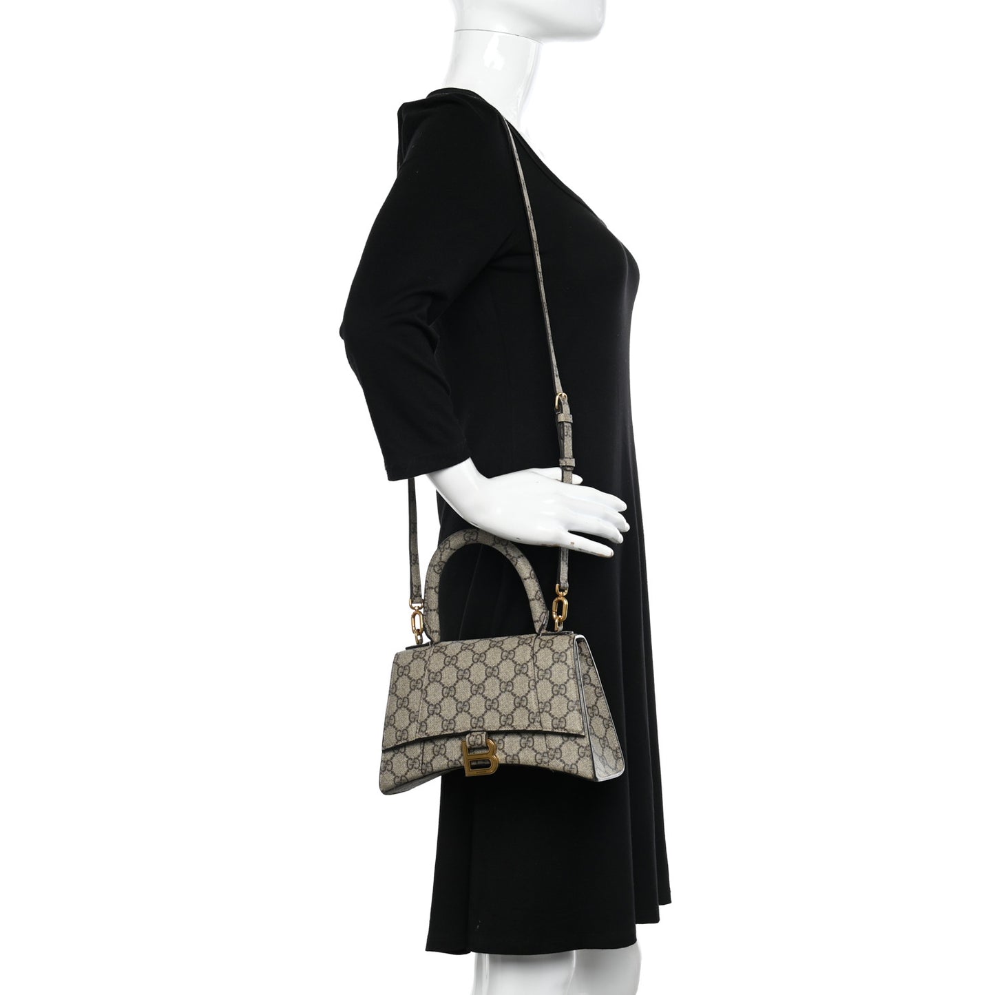 X GUCCI GG Supreme Monogram Small Hourglass Top Handle Bag Beige Ebony