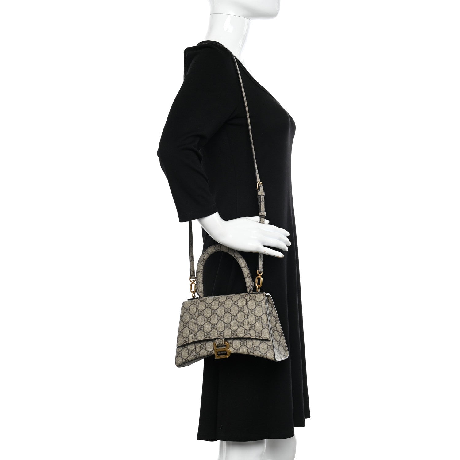 Balenciaga X GUCCI GG Supreme Monogram Small Hourglass Top Handle Bag Beige Ebony 2 of 13