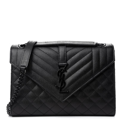 Saint Laurent Grain De Poudre Textured Mixed Matelasse Triquilt Medium Monogram Satchel Black 1 of 12