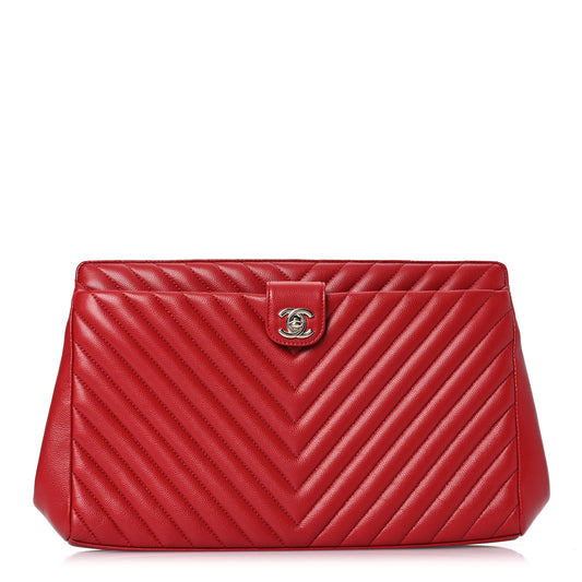 Caviar Chevron Quilted Framed Clutch Red
