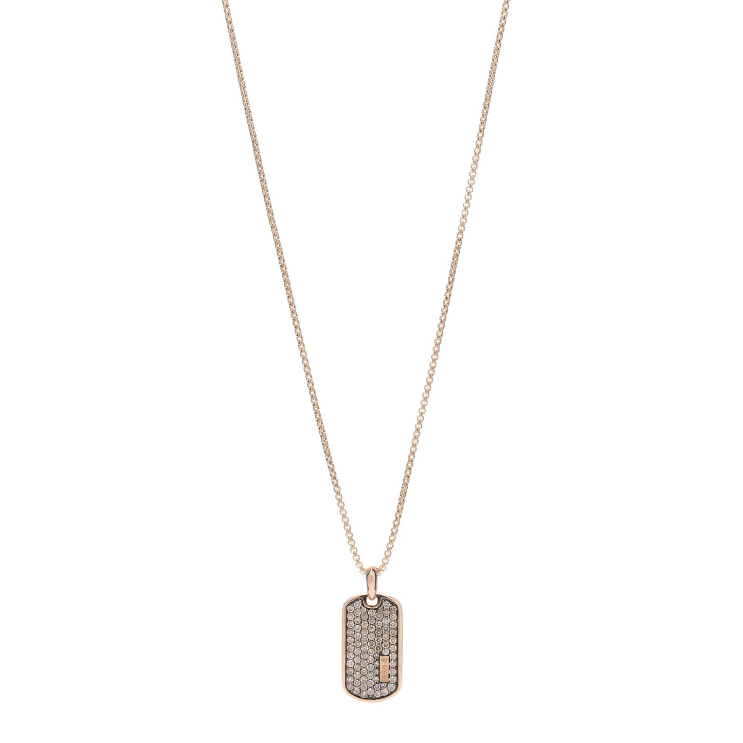 18K Rose Gold Cognac Diamond Dog Tag Pave Pendant Necklace