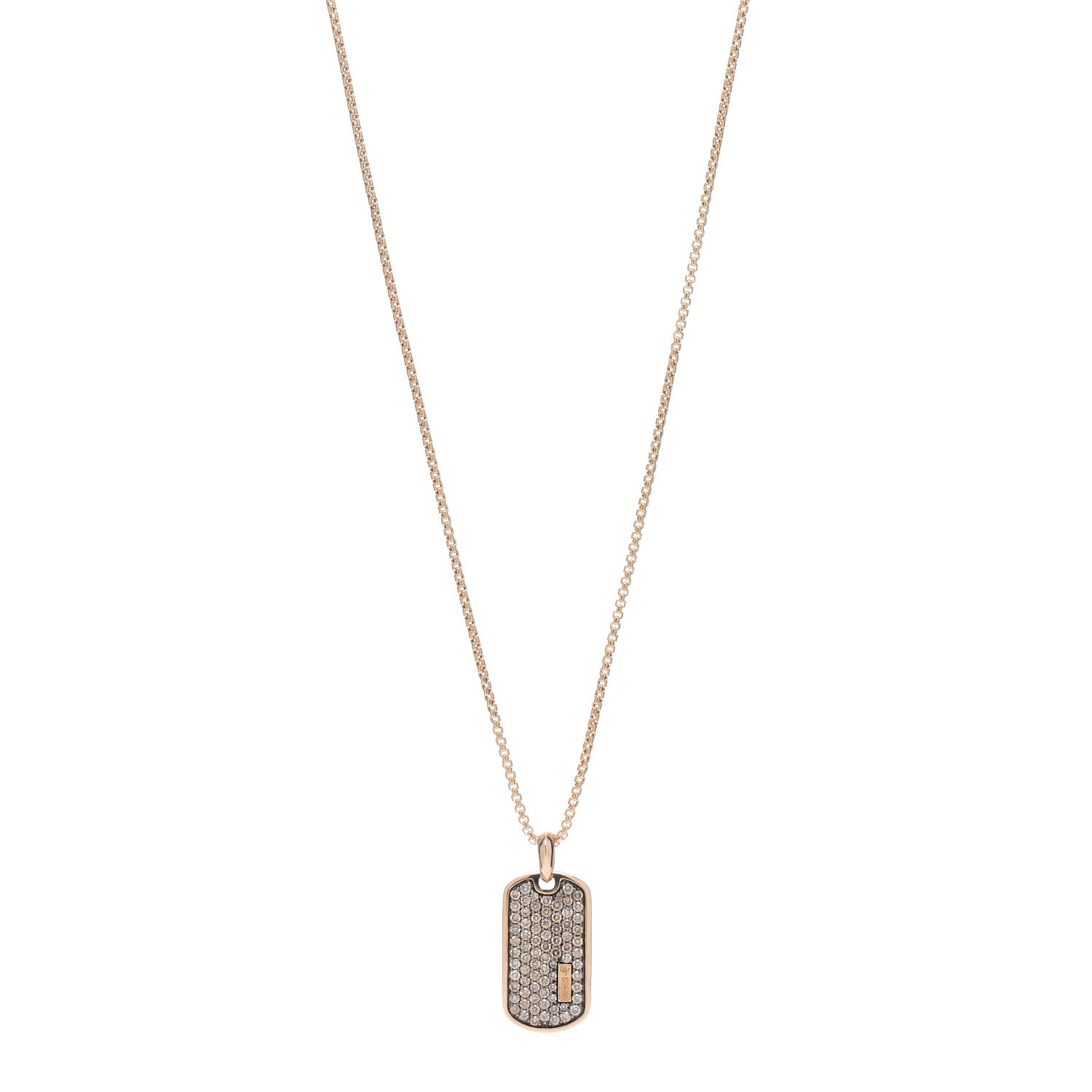 David Yurman 18K Rose Gold Cognac Diamond Dog Tag Pave Pendant Necklace 1 of 6