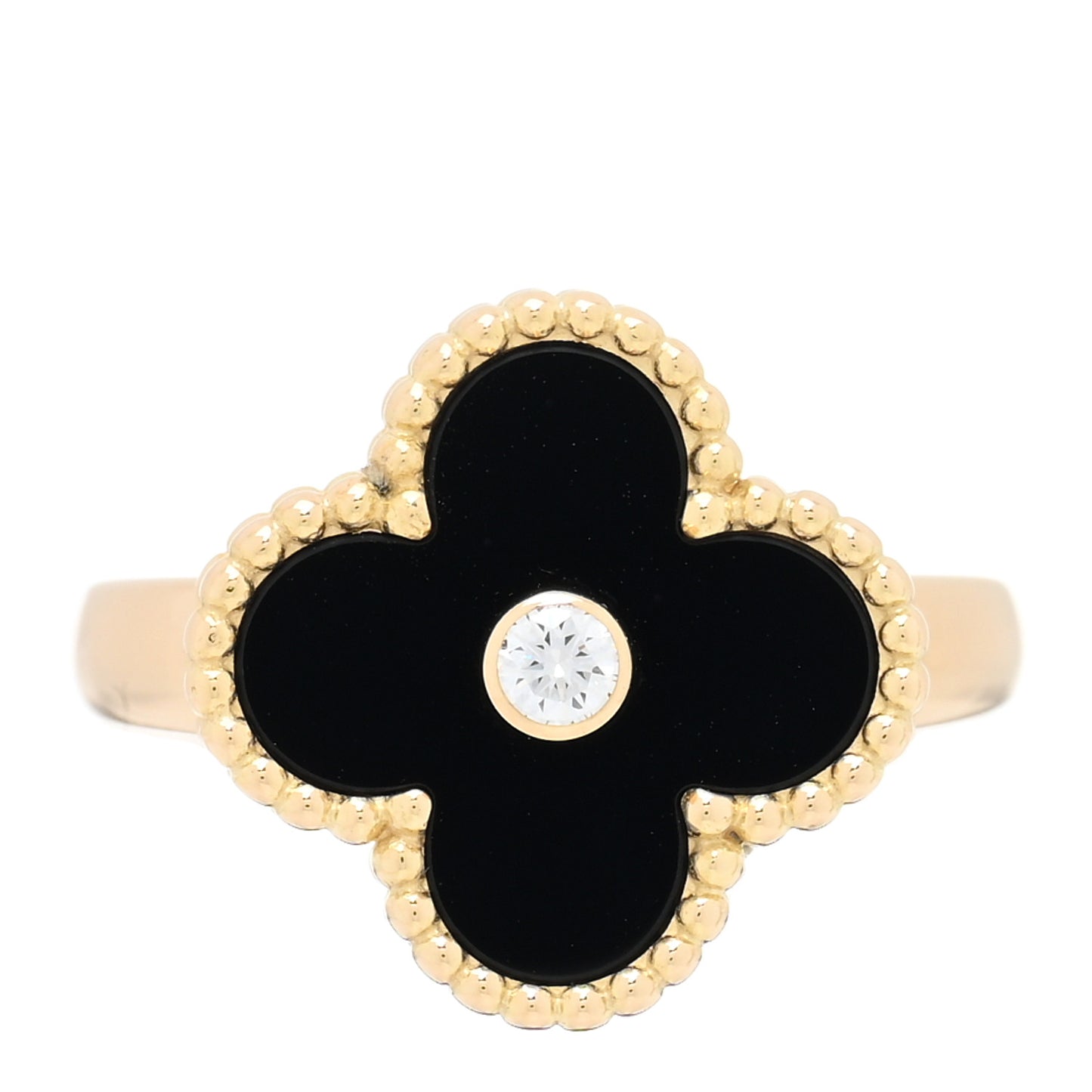 18K Yellow Gold Black Onyx Diamond Vintage Alhambra Ring 49 4.75