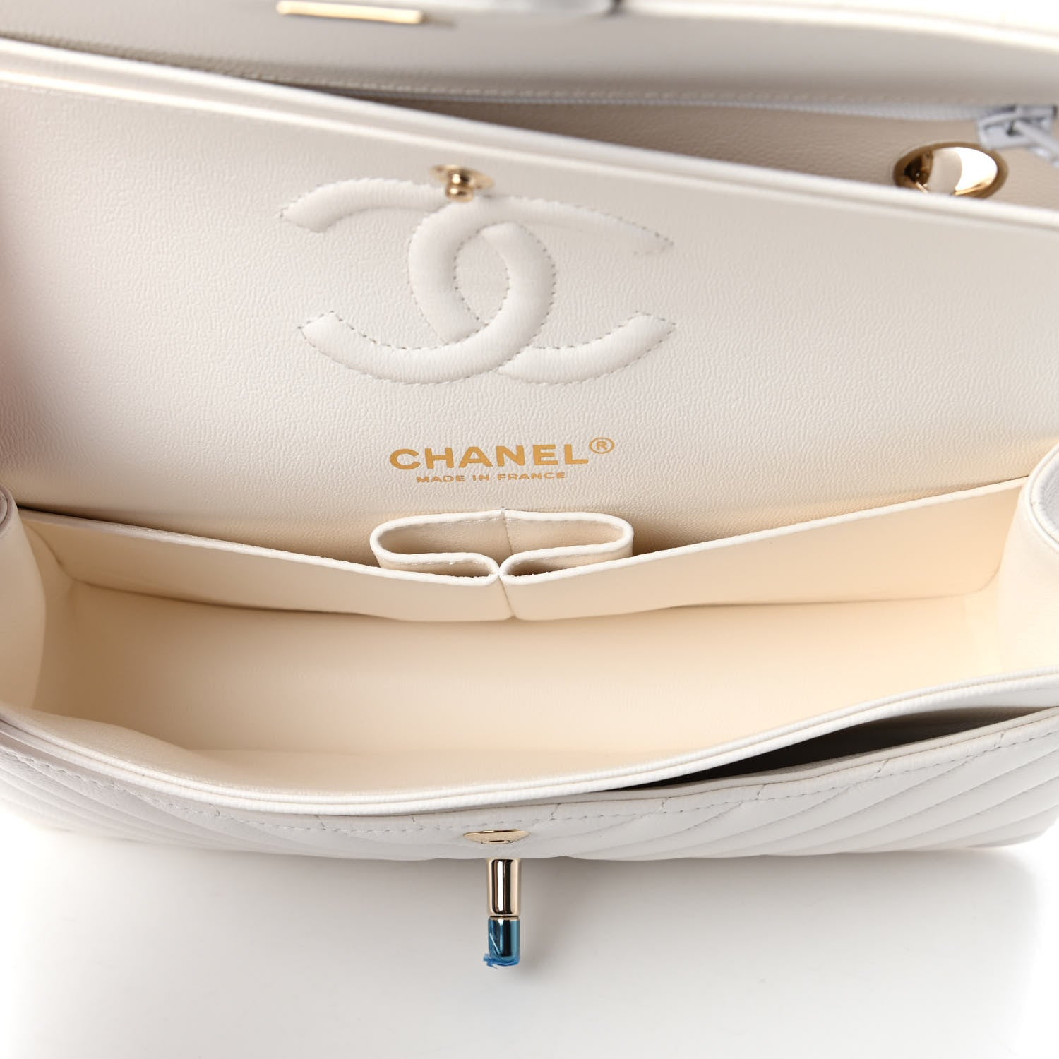 Chanel Caviar Chevron Quilted Small Double Flap White 5 of 10