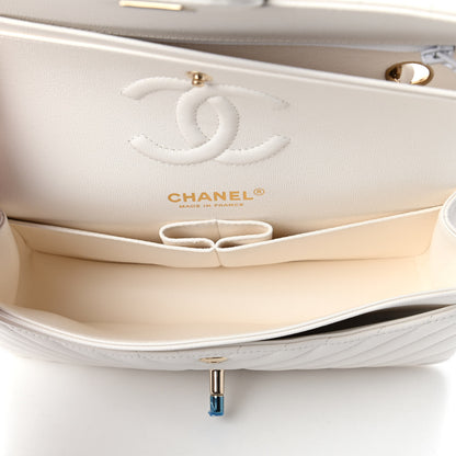 Chanel Caviar Chevron Quilted Small Double Flap White 5 of 10