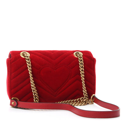 Gucci Velvet Matelasse Mini GG Marmont Shoulder Bag Hibiscus Red 4 of 11