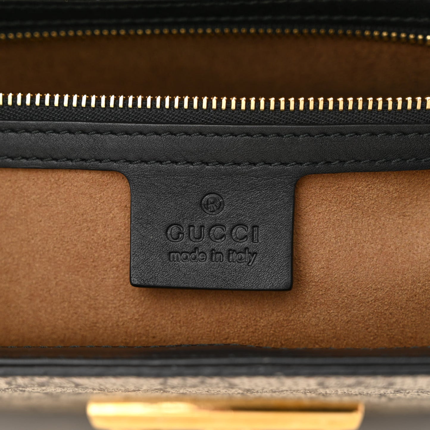 GG Supreme Monogram Calfskin Small Padlock Top Handle Bag Beige Black Cuir