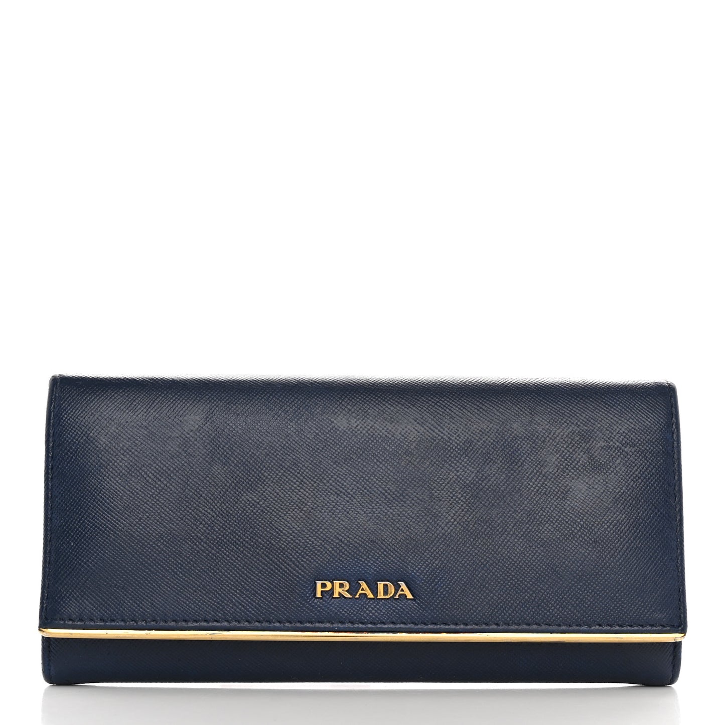 Saffiano Metal Bar Continental Flap Wallet Bluette