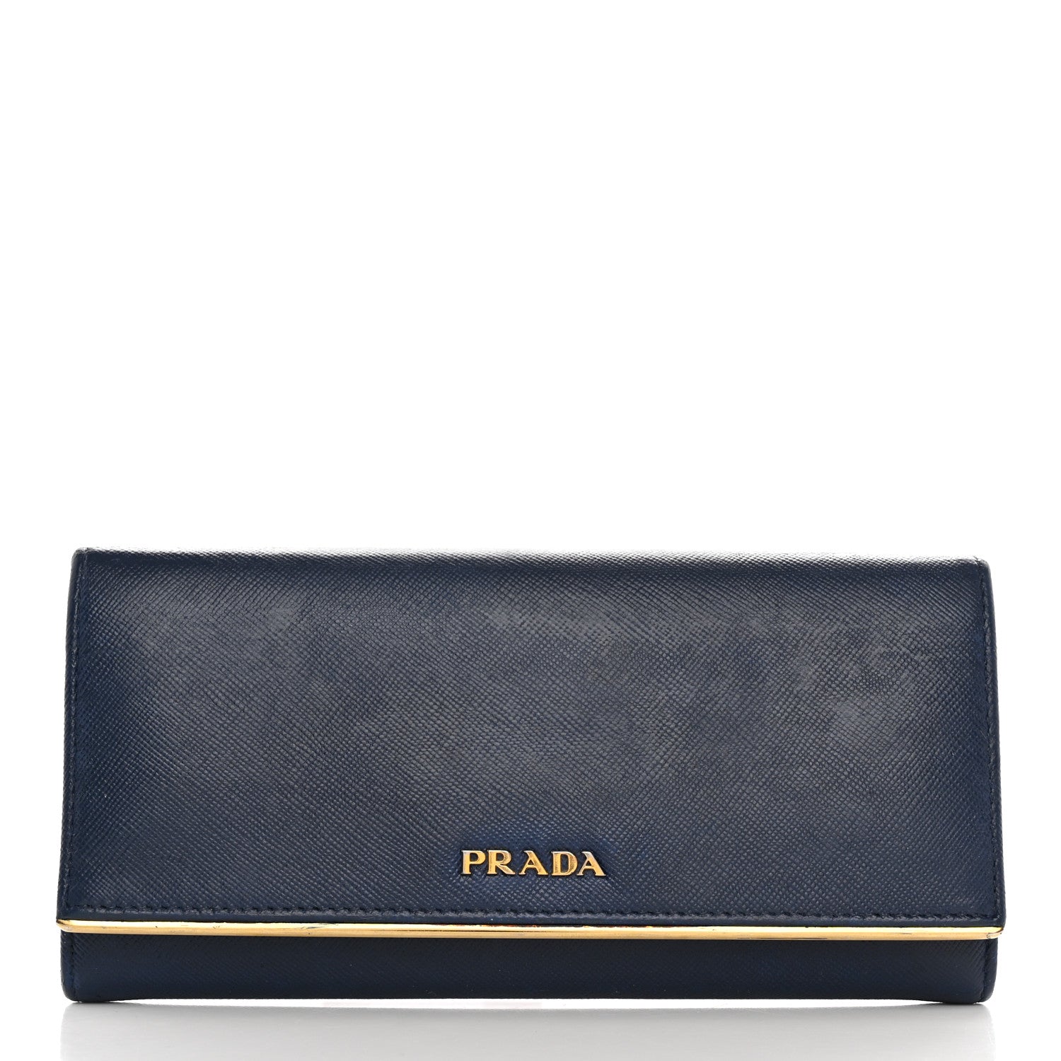 Prada Saffiano Metal Bar Continental Flap Wallet Bluette 1 of 14