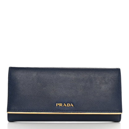 Prada Saffiano Metal Bar Continental Flap Wallet Bluette 1 of 14